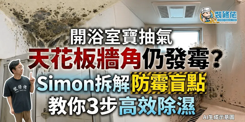 【浴室防霉】開浴室寶抽氣 天花板牆角仍發霉?Simon拆解防霉盲點 教你3步高效除濕 - 1