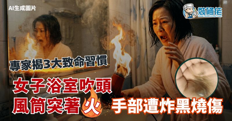 【浴室吹頭】風筒突然著火爆炸 女子手部遭炸黑燒傷 專家揭3大致命習慣 九成人都做錯 - 1
