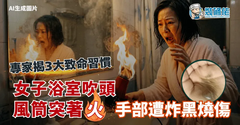 【浴室吹頭】風筒突然著火爆炸 女子手部遭炸黑燒傷 專家揭3大致命習慣 九成人都做錯 - 1